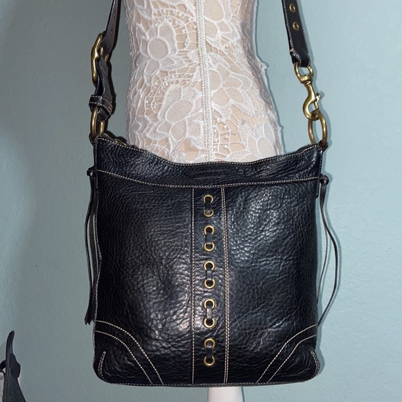 EUC VINTAGE COACH CHELSEA  LACED DUFFLE CROSSBODY SHOULDER BAG 10399 black - Picture 2 of 11